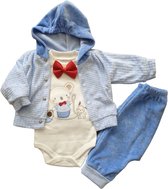 aby Jongens 3 pce Kledingset - babykleertje - babykleding - blauw - Maat: 62 - velours - capuchon - bear