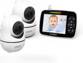 LAKOO BabyGuard Compact HD - Babyfoon met Camera en 3,5” Monitor - 1080p Full HD - Babyfoon met 2 Camera's - Nachtzicht - Bewegingsdetectie - Terugspreekfunctie - Slaapmuziek - Draaibaar - 2 Pack