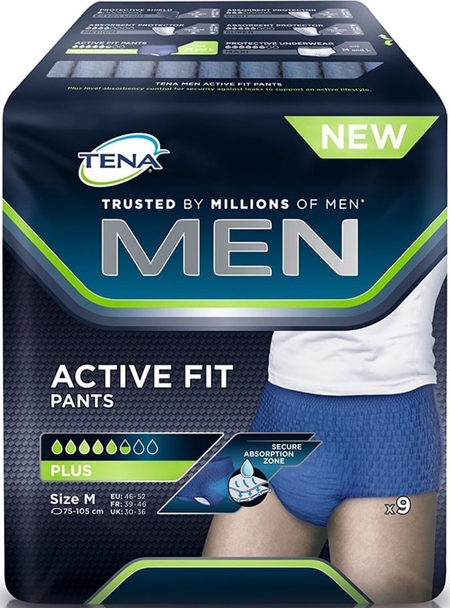 Goedkoopste TENA MEN ACTIVE FIT PANTS PLUS MAAT S/M INCONTINENTIE BROEKJES PAK 9 STUKS