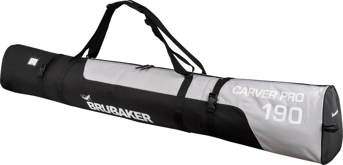 BRUBAKER CarverPro XP - Skitas - Voor 1 paar Ski's & Stokken - Gevoerd - Zware Kwaliteit - Scheurvast - Skihoes - Verstelbare draag/schouderbanden - 190 cm - Zwart/Zilver
