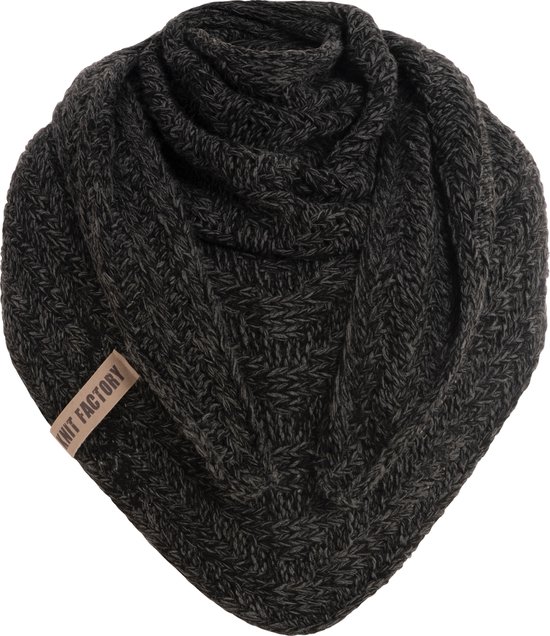 Knit Factory - Haze Gebreide Sjaal Dames & Heren - Langwerpige sjaal - Rechte sjaal - Sjaal met eenvoudig knoopstuk - Zwart - 200x50 cm