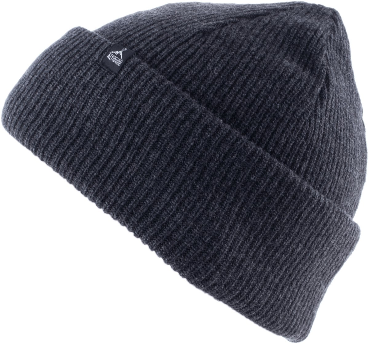 Altidude HERMIT Dark Unisex klassieke geribde gebreide muts normale pasvorm manchetten dubbele laag Buitenkant: 80% scheerwol lamswol 20% polyamide // Voering: 100% scheerwol merino Grijs