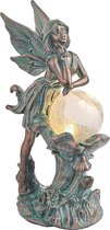 Tuinfiguren voor buiten, tuindecoratie voor buiten, 12,4 inch feeënfiguur met glazen bollen op zonne-energie, waterdicht buiten sprookjestuinbeeld, bronzen hars elfen decoratie