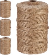 Relaxdays jute touw 2 mm x 100 m - set van 4 - dun jute koord op rol - jute garen - tuin