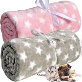 LeerKing 2-Pack Hondendeken Kattendeken Slaapdeken Wasbaar in de Machine Honden Deken voor Kleine Dieren voor Bank en Dierenbed 75 * 100cm, Licht Grijsroze