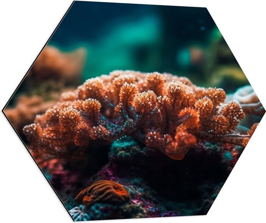 Dibond Hexagon - Oceaan - Zee - Koraal - Kleuren - 70x60.9 cm Foto op Hexagon (Met Ophangsysteem)