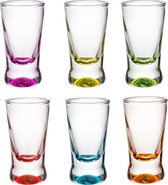 Glasmark Shotglaasjes/borrelglazen - glas - gekleurde onderzijde - 12x stuks - 25 ml - shotjes