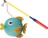 Bol lampion vis - blauw - H25 cm - papier - met lampionstokje - 43 cm