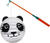 Lanterne boule panda - blanc - H20 cm - papier - avec bâton lanterne - 40 cm