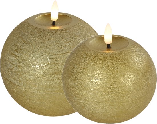 LED bolkaarsen/kaarsen - set van 2x st- goud - B10 x H11 cm, B12 x H12,5 cm