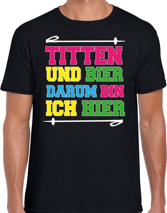 Bellatio Decorations T-shirt après ski homme - mésanges et bière - noir - après ski/hiver XXL