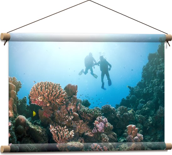 Textielposter - Oceaan - Zee - Duikers - Koraal - Vissen - 60x40 cm Foto op Textiel