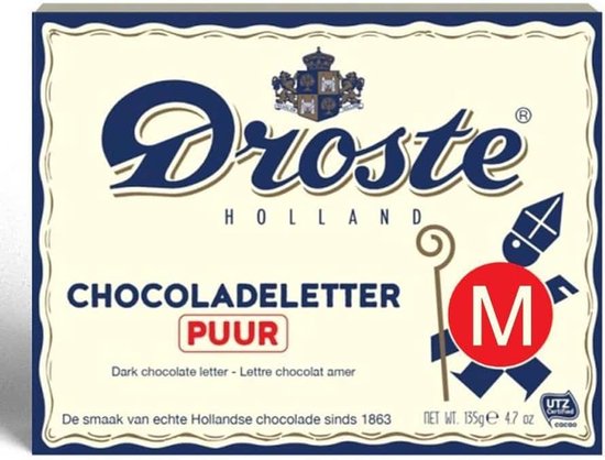 Foto: Droste chocolade letter puur 135 gram letter m