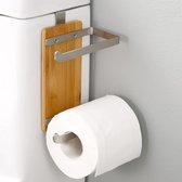 Toiletpapierhouder bamboe toiletpapierhouder voor de spoelbak, dubbele toiletrolhouder roestvrij staal toiletrolhouder geborsteld