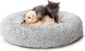 CALIYO Hondenmand Donut - Kattenmand 100 cm- Fluffy Hondenkussen - Geschikt voor honden/katten tot 80 cm - Grijs