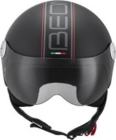 BEON Design - Jethelm met vizier - Geschikt als Scooter Brommer Motor Snorfiets helm - Retro Vespa helm scooter voor Volwassenen - L - Mat Zwart - Gratis helmtas