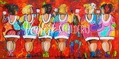 6 Feestende dikke dames | Vrolijk Schilderij | 120x60cm | Dikte 2 cm | Canvas schilderijen woonkamer | Wanddecoratie | Schilderij op canvas | Kunst | Corrie Leushuis