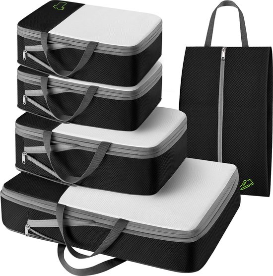 SINZUX Grijze Kofferorganizerset, 6 Delige Compressiepakkubes Kofferorganizer Reisorganizer Reisorganizerset Compressiepakkubusset Voor Koffer Rugzak Handbagage 2013918541