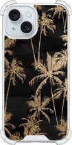 Casimoda® hoesje - Geschikt voor iPhone 15 - Palmbomen - Shockproof case - Extra sterk - Siliconen/TPU - Goudkleurig, Transparant