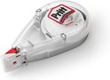 Rouleau correcteur Pritt mini, boîtier transparent avec accents argentés et une pointe rouge.