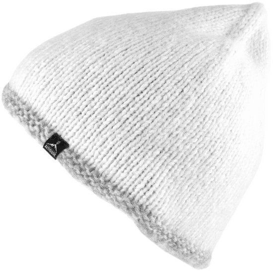 Altidude PILGRIM White Bonnet tricoté unisexe au tissage lâche, coupe décontractée, double épaisseur, Extérieur : 68% Laine vierge (alpaga) / 10 % Laine vierge (mérinos) / 22 % nylon // Doublure : 100 % Laine vierge (mérinos)