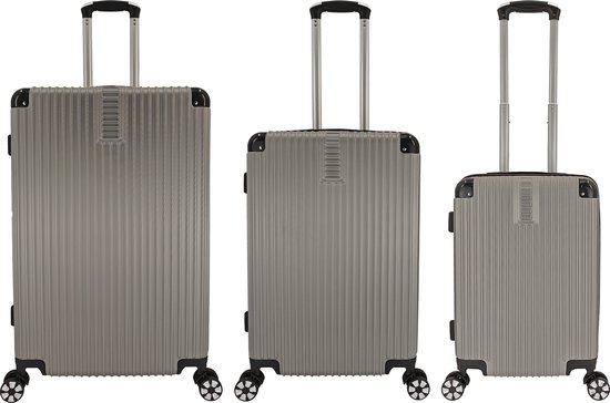 SB Travelbags 3 delige bagage kofferset 4 dubbele wielen trolley - Grijs - 75cm/65cm/55cm
