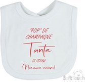 Soft Touch Slabber Slabbetje Slab ""Pop" de champagne Tante is jouw nieuwe naam!" Unisex Katoen Wit/rood Maat 33x22 Cm