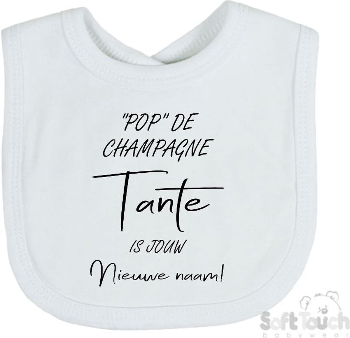 Goedkoopste Soft Touch Slabber Slabbetje Slab Pop de champagne Tante is jouw nieuwe naam! Unisex Katoen Wit/zwart Maat 33x22 Cm