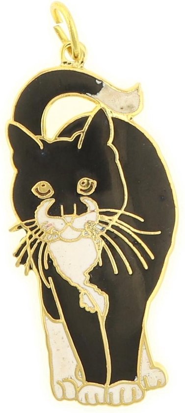 Behave Hanger poes kat zwart wit emaille 4,5 cm