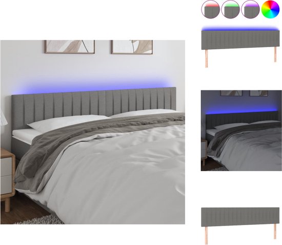 vidaXL Hoofdeind - LED-hoofdbord - donkergrijs - 180x5x78/88 cm - verstelbare hoogte - duurzaam materiaal - kleurrijke LED-verlichting - comfortabele ondersteuning - snijdbare LED-strip - inclusief 2 LED-strips - Bedonderdeel
