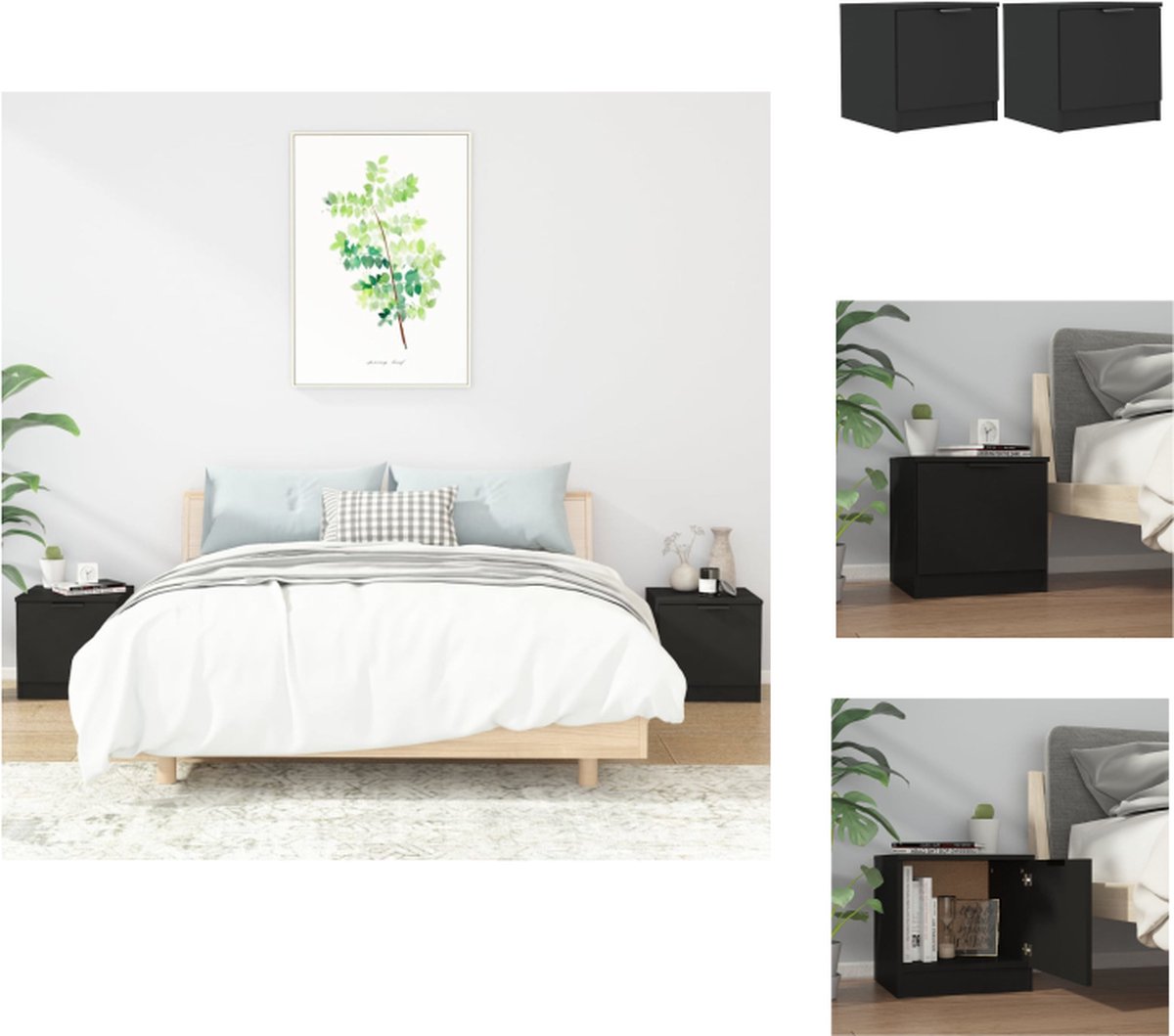 VidaXL Nachtkastjes Zwarte Bewerkt Hout 40 x 39 x 40 cm Multifunctioneel Kast