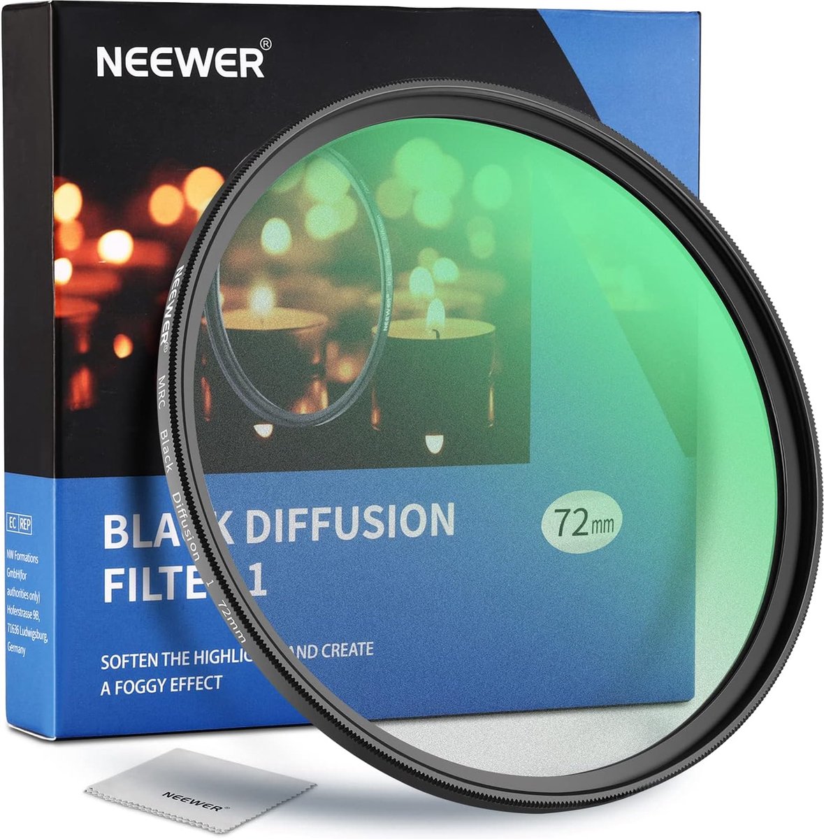 Neewer® - 72mm Zwart Diffusie 1 Filter - Mistig Dromerig Cinematografisch Effectfilter - Ultradun, Waterbestendig, Krasbestendig HD Optisch Glas - 30 Lagen Nano-coatings voor Video/Vlog/Portretfotografie