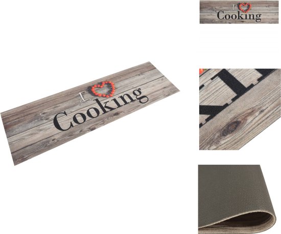 vidaXL Keukenmat Cookingprint Grijs - 150 x 45 cm - Duurzaam Materiaal - Slipvaste Basis - Wasmachinebestendig - Handige Opslag - Deurmat