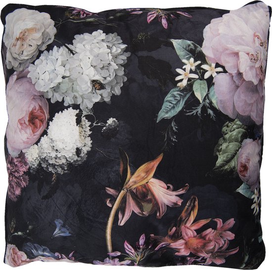 Sierkussen - Pillow Flowers - Zwart - 45 Cm X 45 Cm