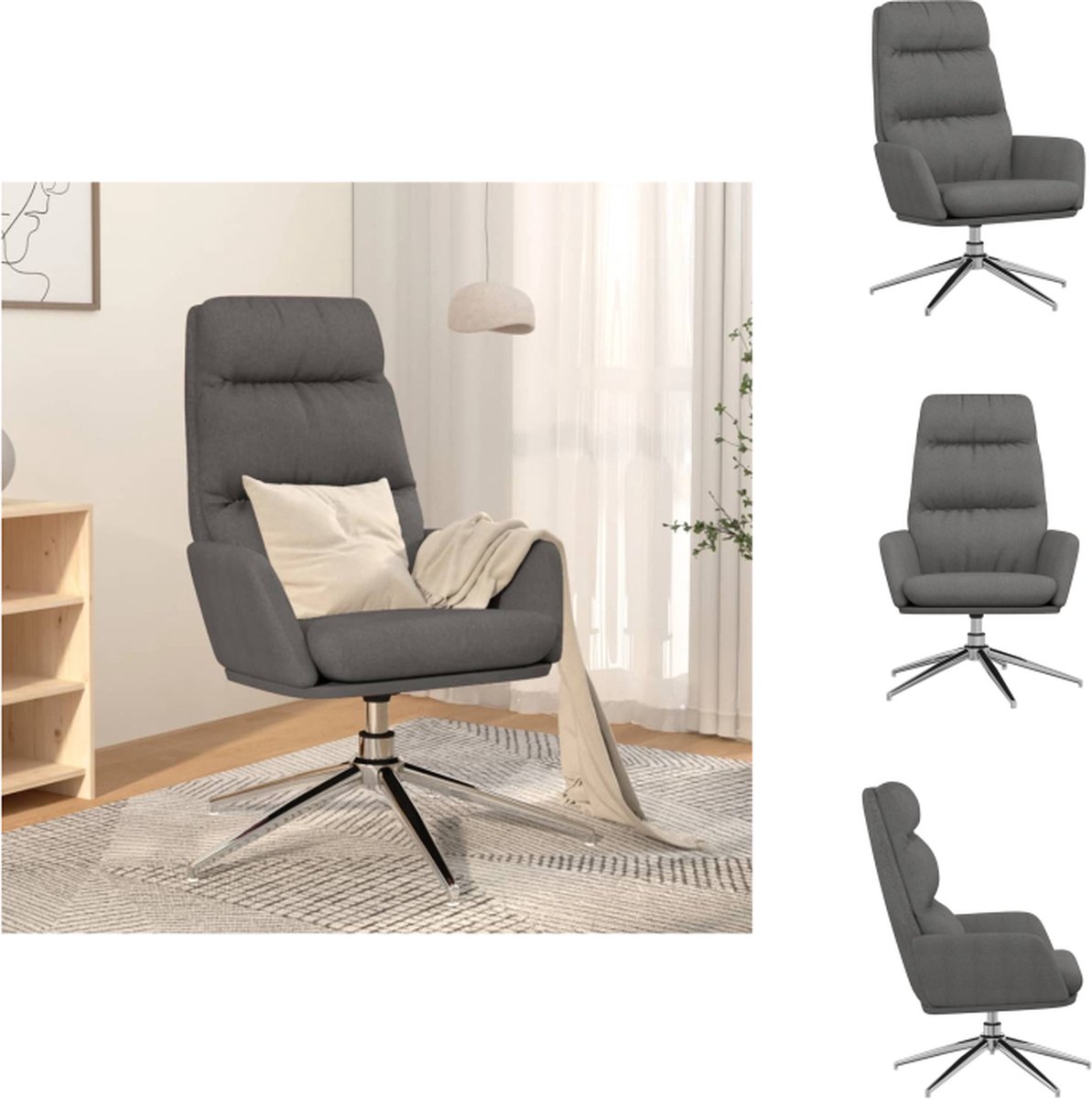 VidaXL Relaxstoel Dik gevoerd Stof Lichtgrijs 70 x 77 x 98 cm Fauteuil