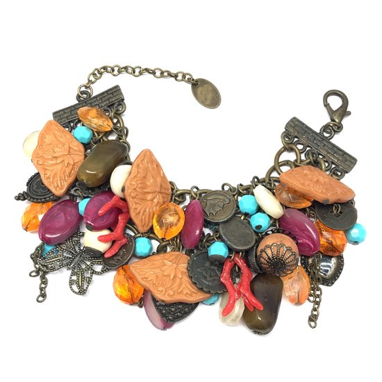 Behave Bracelet avec breloques - bracelet avec divers pendentifs et perles 19 cm