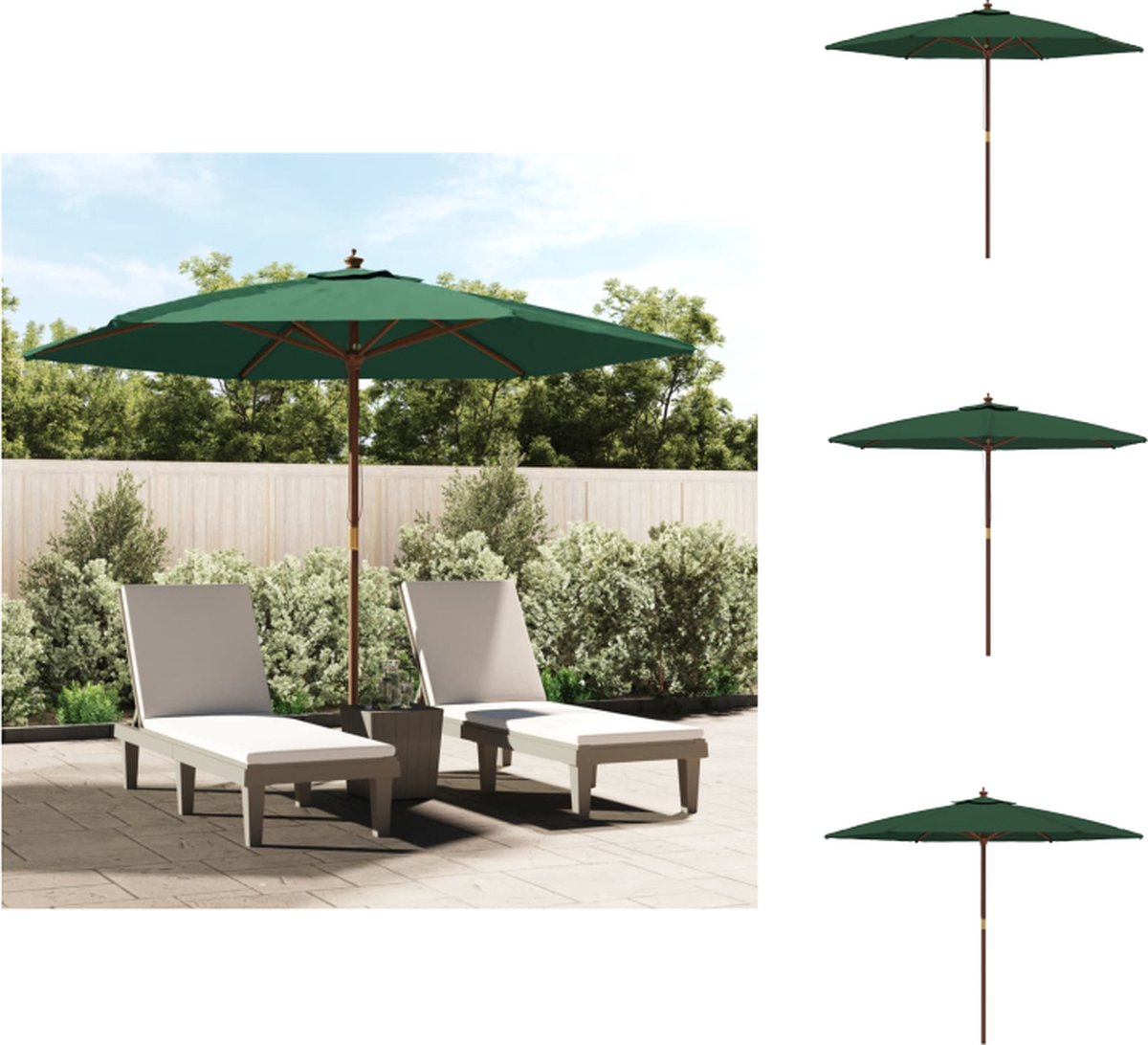 vidaXL - Parasol - met - houten - paal - 299x240 - cm - groen