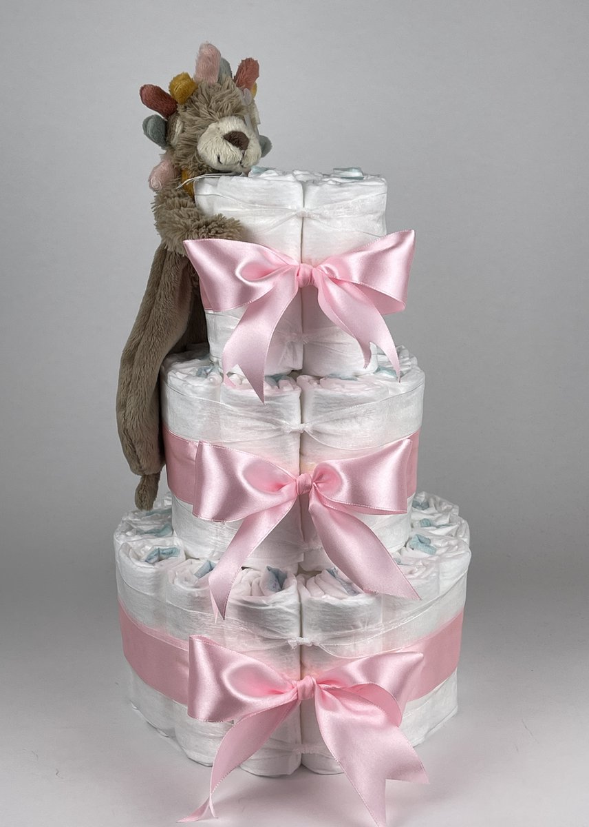 Goedkoopste Chouette-Chouette | Luiertaart Meisjel | Kraamcadeau | Geboorte Meisje | Babyshower | Tuttle Leeuw Leon Roze