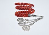 Tasbih 99 Kralen Natuursteen "Rood Agaat" – Met tassel Metaal -Tasbeeh 8 mm diameter van de korrel - Model3- Een cadeau voor Moederdag en Vaderdag