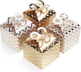 Belle Vous Wit & Gouden Feest Geschenk Doosjes met Strikken (36 Pak) – 9,5 x 8 cm – Zig Zag & Ster Loot Goodie Gable Bags – Kinderverjaardagen, Voedsel, Babyshower & Huwelijken
