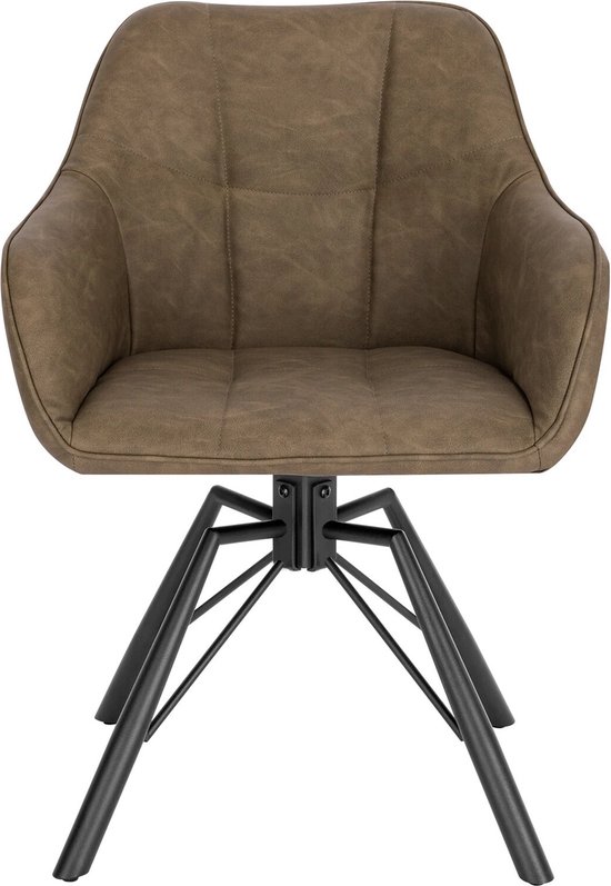 BukkitBow - Chaise de salle à manger / Chaise de cuisine - Cuir artificiel / Chaise en Cuir rembourré - Rotatif à 360 degrés - Hauteur d'assise 48 cm - Marron