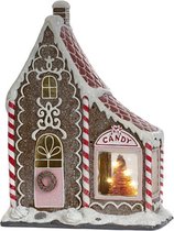 Goodwill - Gingerbread huis met LED - bruin/roze - polyresin