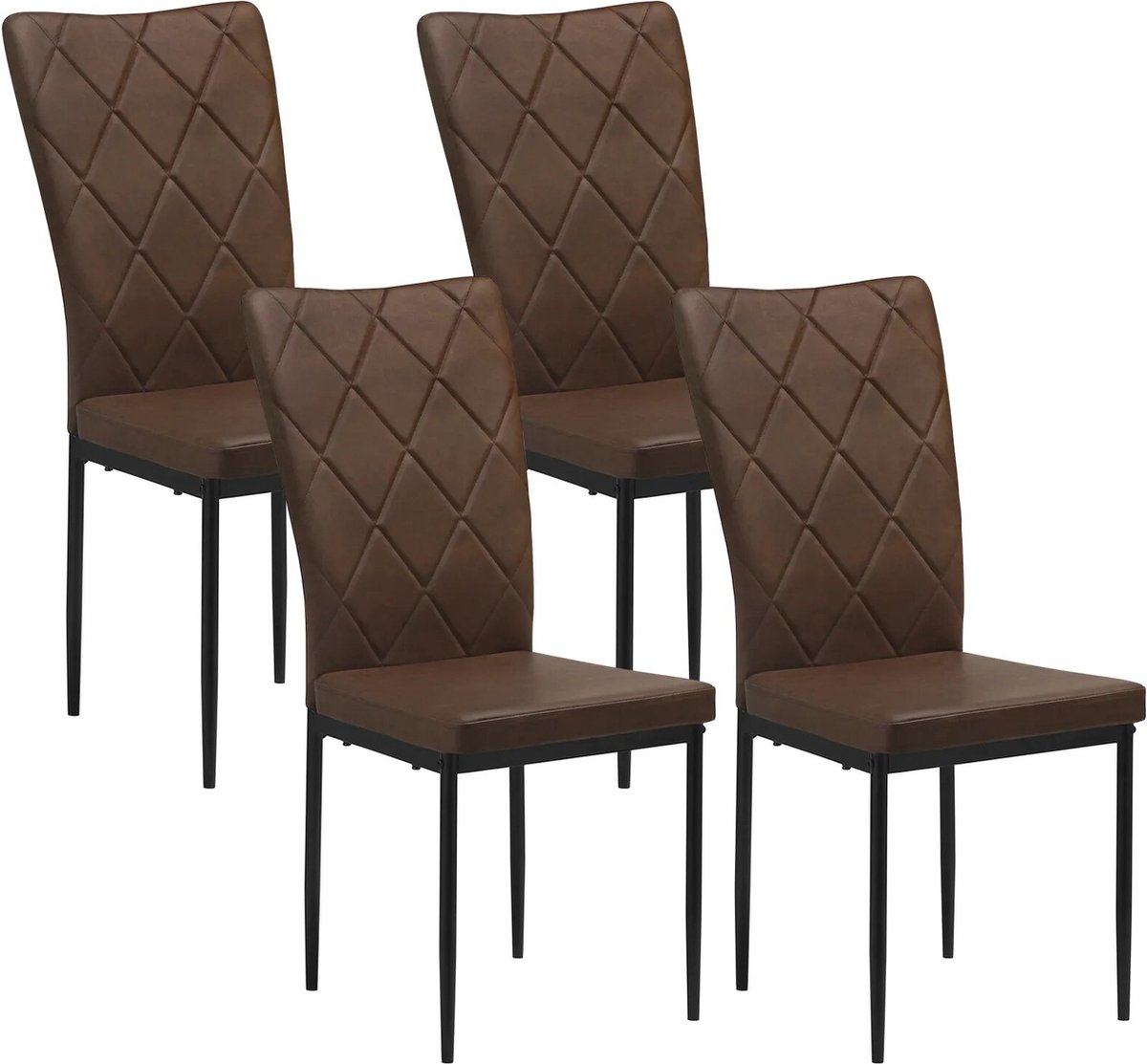 BukkitBow Set Eetkamerstoelen Kunstleer - Met Hoge Rugleuning en Metalen Poten - Set van 4 Stuks - Zithoogte 46CM - Donker Bruin