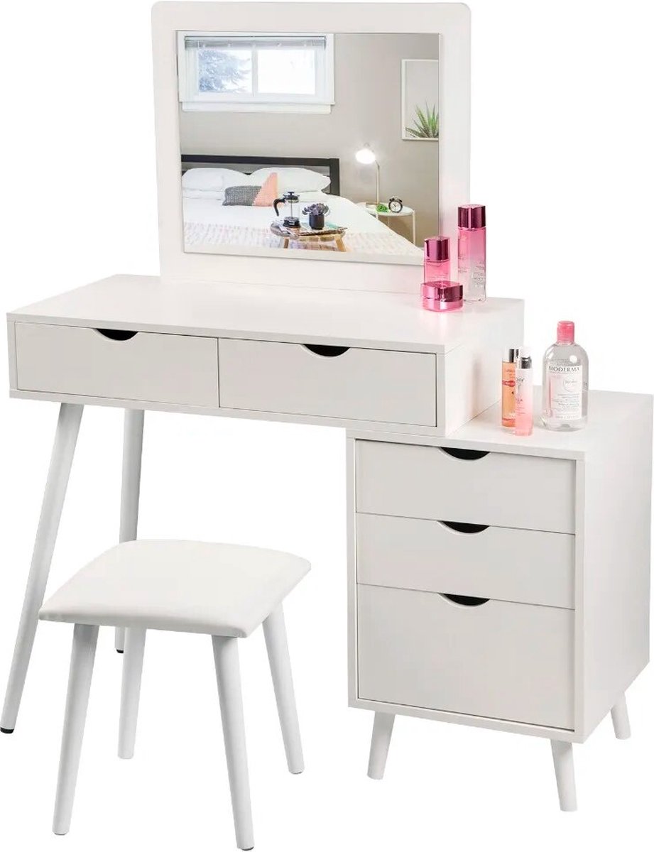 BukkitBow - Luxe Kaptafel Set - Met Kruk en Ladenblok - Inclusief spiegel - Ideaal voor Make-up - 80X40X125CM