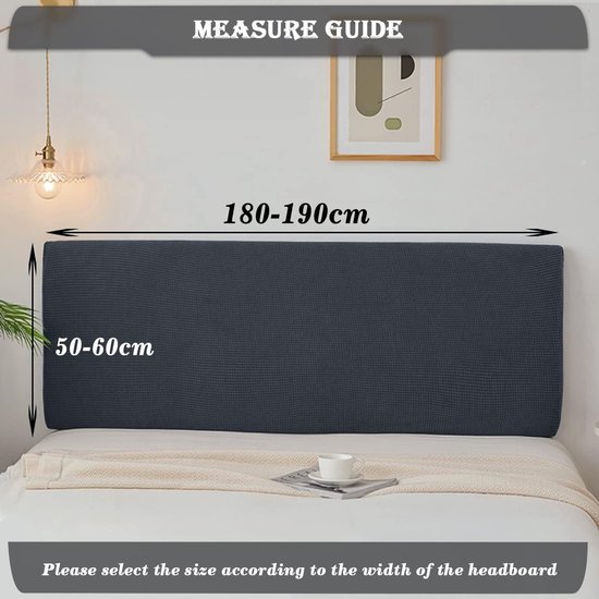 Housses de tête de lit, housse de tête de lit extensible, 180-190 cm, housse de tête de lit épaisse et anti-poussière, gris foncé