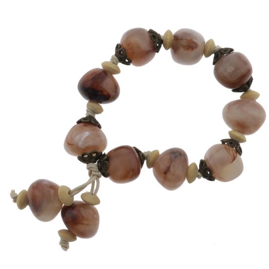 Bracelet Behave Bracelets de perles marron - élastique - bracelet perles marron - 14,5 cm