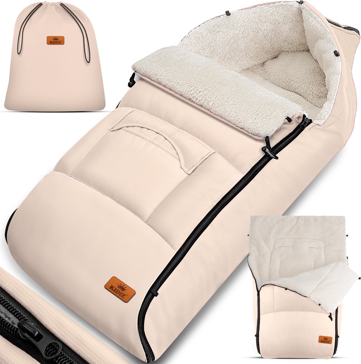 KIDIZ® Voetenzak voor Autostoeltje en Buggy met Ritssluiting - Baby Slaapzak Deken voor Maxi-Cosi & Wandelwagen / Kinderwagen - Beige