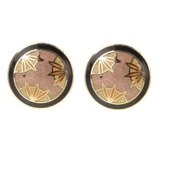 Behave Boucles Boucles d'oreilles clous rondes couleur or noir marron émail 2,5 cm
