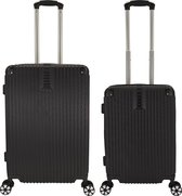 SB Travelbags 2 delige bagage kofferset 4 dubbele wielen trolley - Zwart - 65cm/55cm