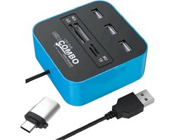 KOUVOLSEN USB 2.0 Hub – usb hub – 7 in 1 – Incl. USB-C converter – USB splitter – SD/TF/MS/M2 kaartlezers – Splitter – Zwart – 20cm kabel – Geschikt voor Windows, Mac OS, Linux – KOS-9018